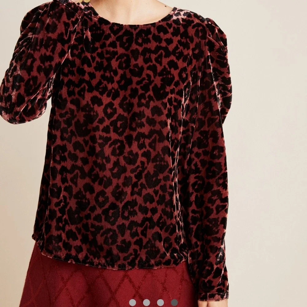 Dolan Anthropologie Charley Velvet Leopard Animal Print Long Sleeve Top Shirt XS - Picture 4 of 4